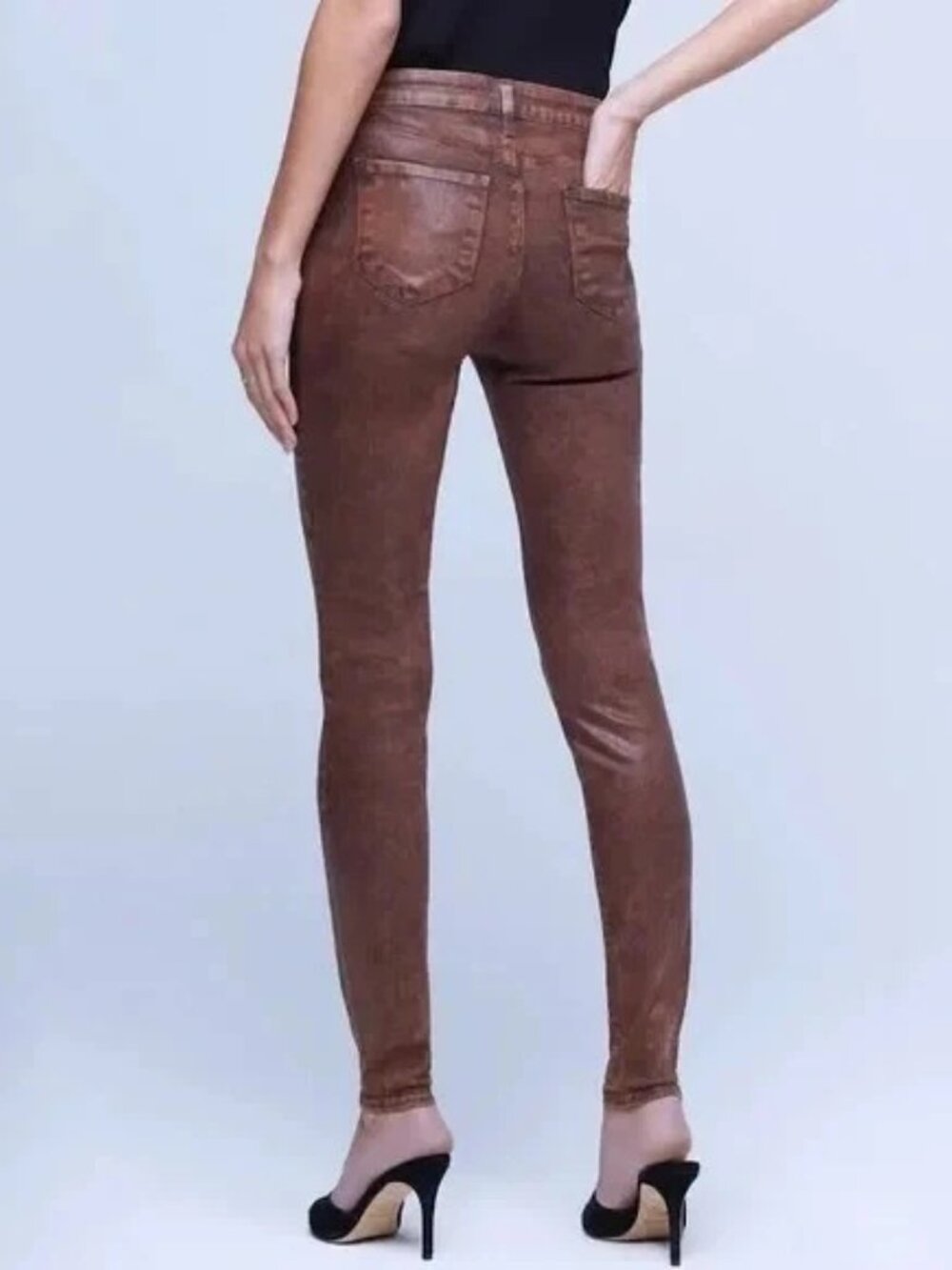 New L'AGENCE MARGOT High Rise Skinny Stretch Crop Jeans Cocoa Mineral Coated 25 - Picture 2 of 11